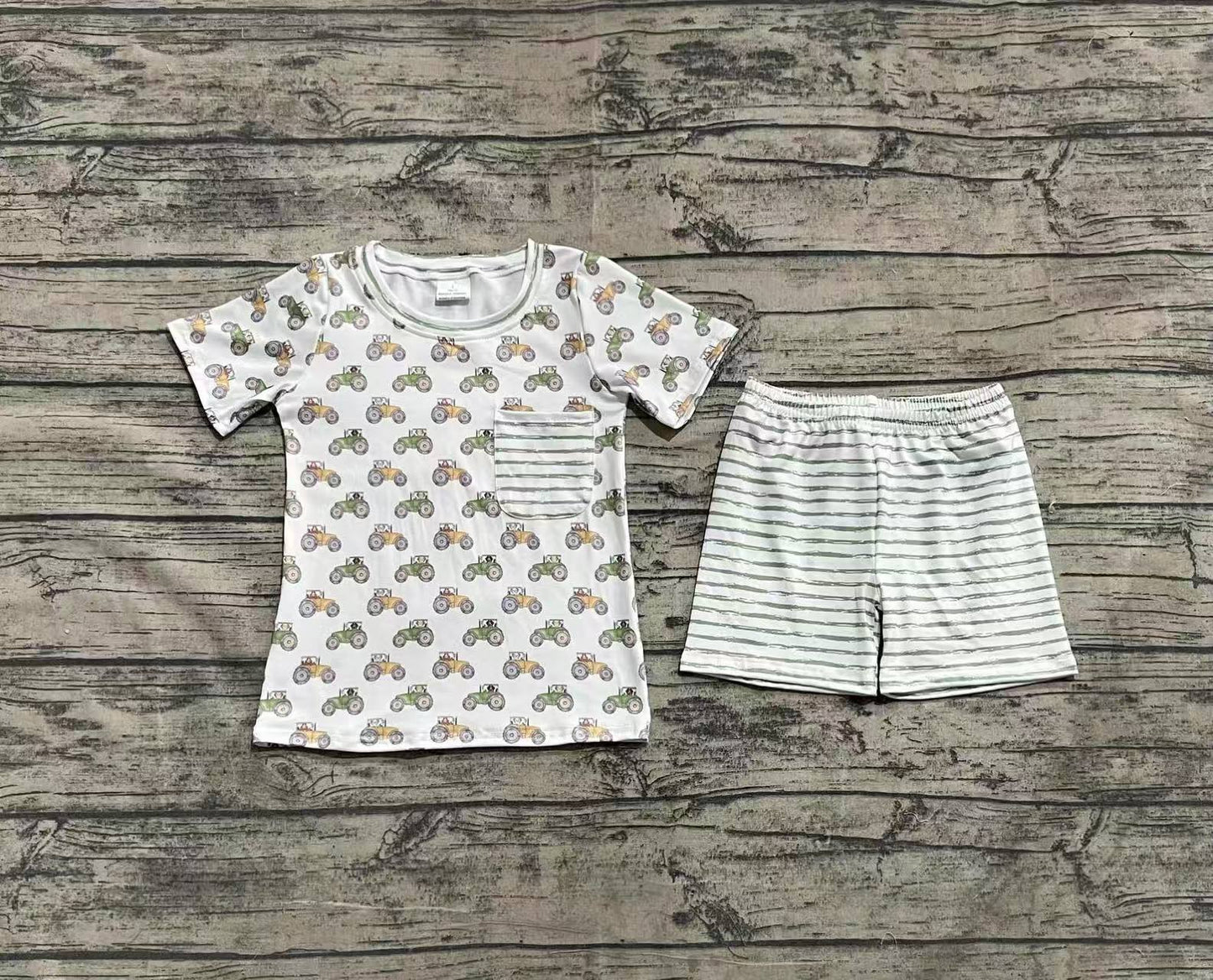 BSSO1354 Baby Boys Farm Trucks Pocket Shirt Top Tee Shorts Clothes Sets D 4.4
