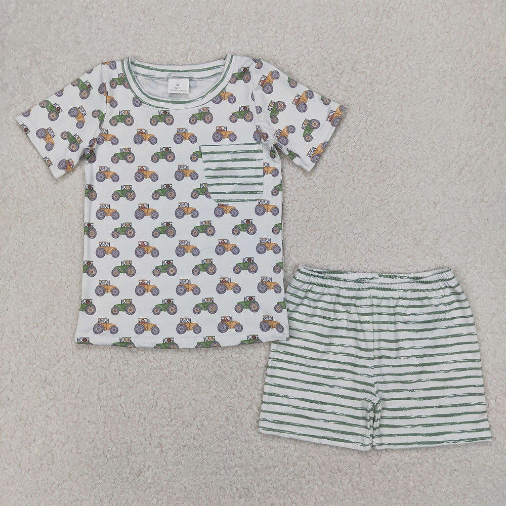 BSSO1354 Baby Boys Farm Trucks Pocket Shirt Top Tee Shorts Clothes Sets D 4.4