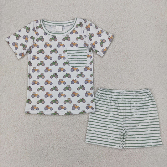 BSSO1354 Baby Boys Farm Trucks Pocket Shirt Top Tee Shorts Clothes Sets D 4.4