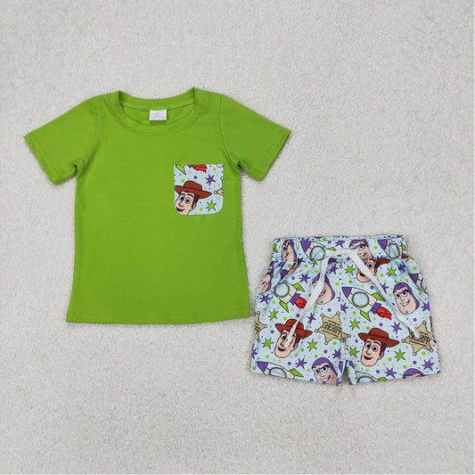 BSSO1370 Baby Boys Green Cartoon Shirt Tops Shorts Clothes Sets D 3.21