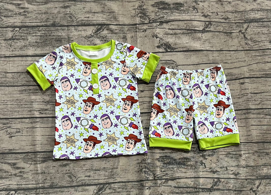 presale BSSO1371 Star cartoon green short-sleeved shorts pajamas set D 4.21