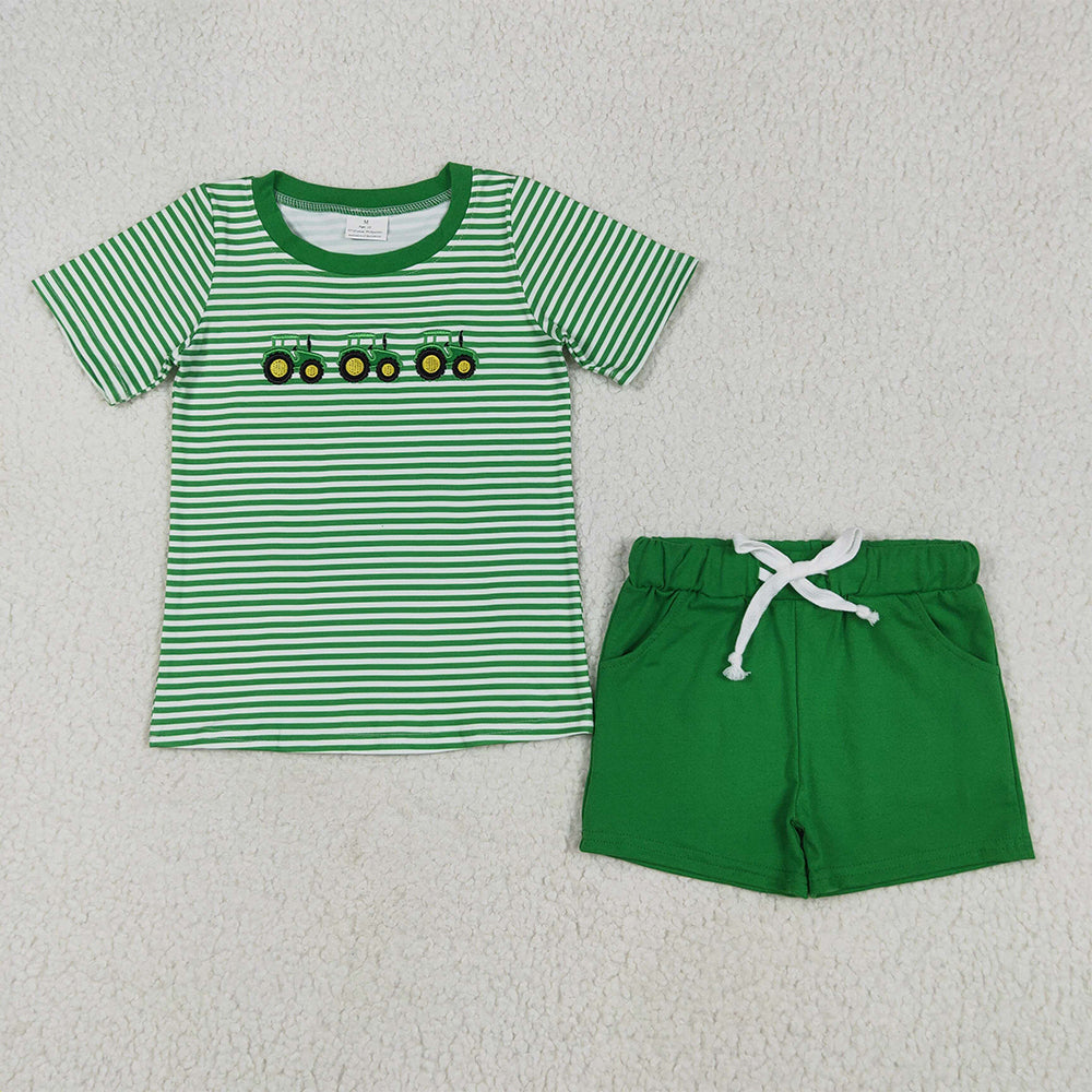 Match Embroidery Baby Girls Green Farm Boys Outfits Sets  D 6.13