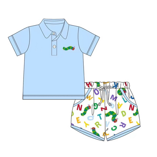 presale BSSO1396 Baby Boys Blue Worm Pullover Top Shorts Clothes Sets D 3.5