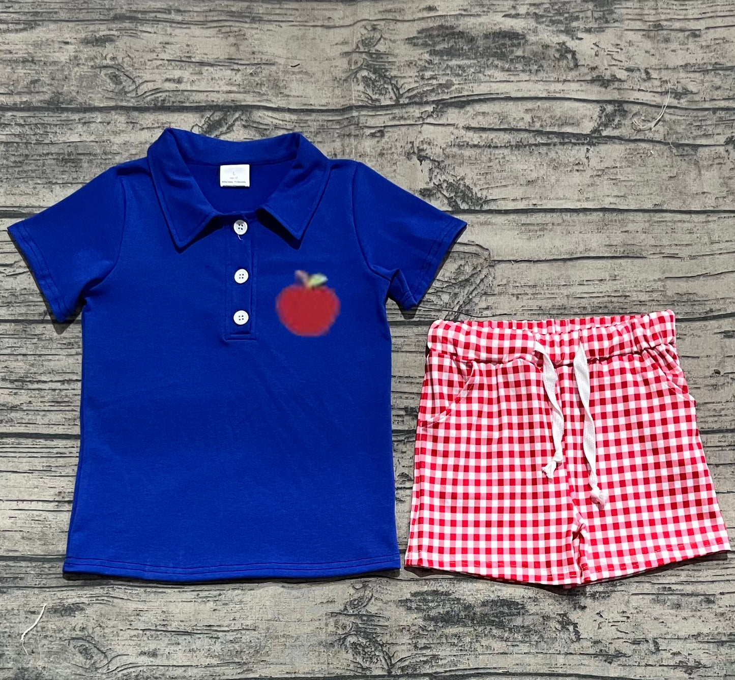 BSSO1397 Apple blue short-sleeved red plaid shorts suit D 5.15