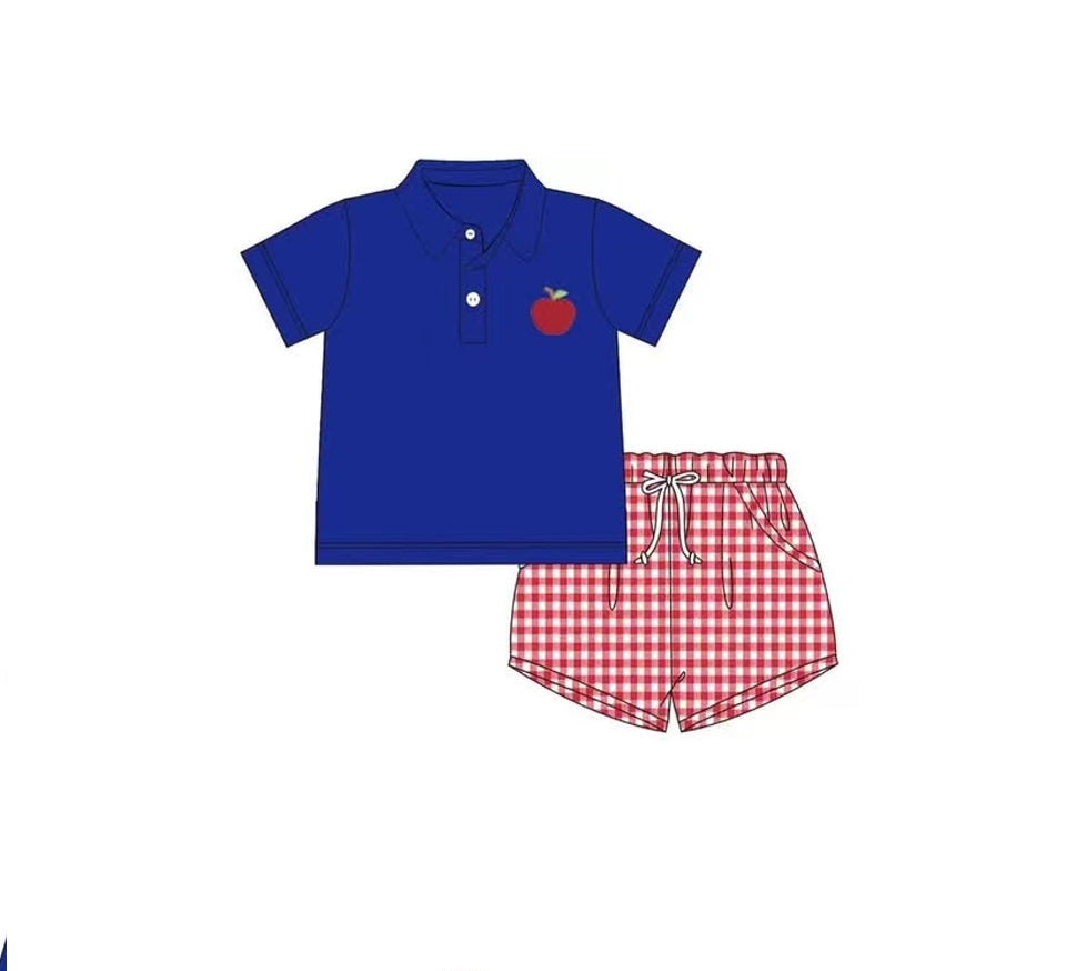 BSSO1397 Apple blue short-sleeved red plaid shorts suit D 5.15