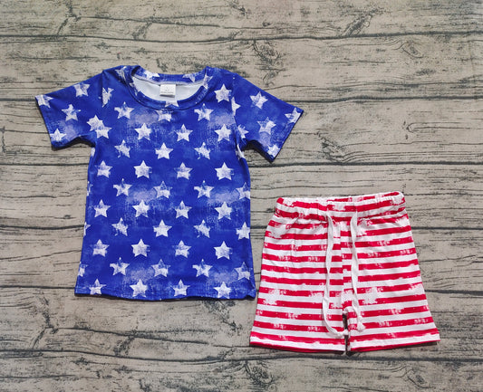 BSSO1405 Baby Boys Blue Short Sleeves Stars Shirt Red Stripe Shorts 4th Of July Sets D 4.1