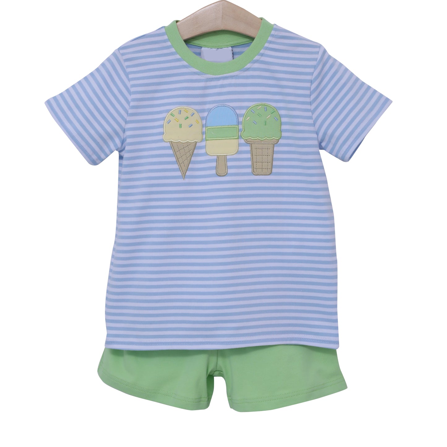 presale BSSO1407 Baby Boys Blue Stripe Short Sleeves Ice Cream Shirt Green Shorts Sets  D 3.6