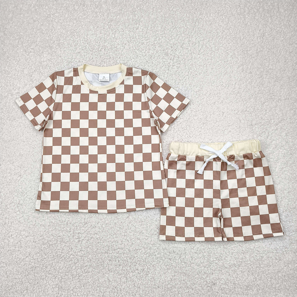 BSSO1422 Baby Boys Khaki Plaid Short Sleeves Top Short Pajamas Set  D 4.14