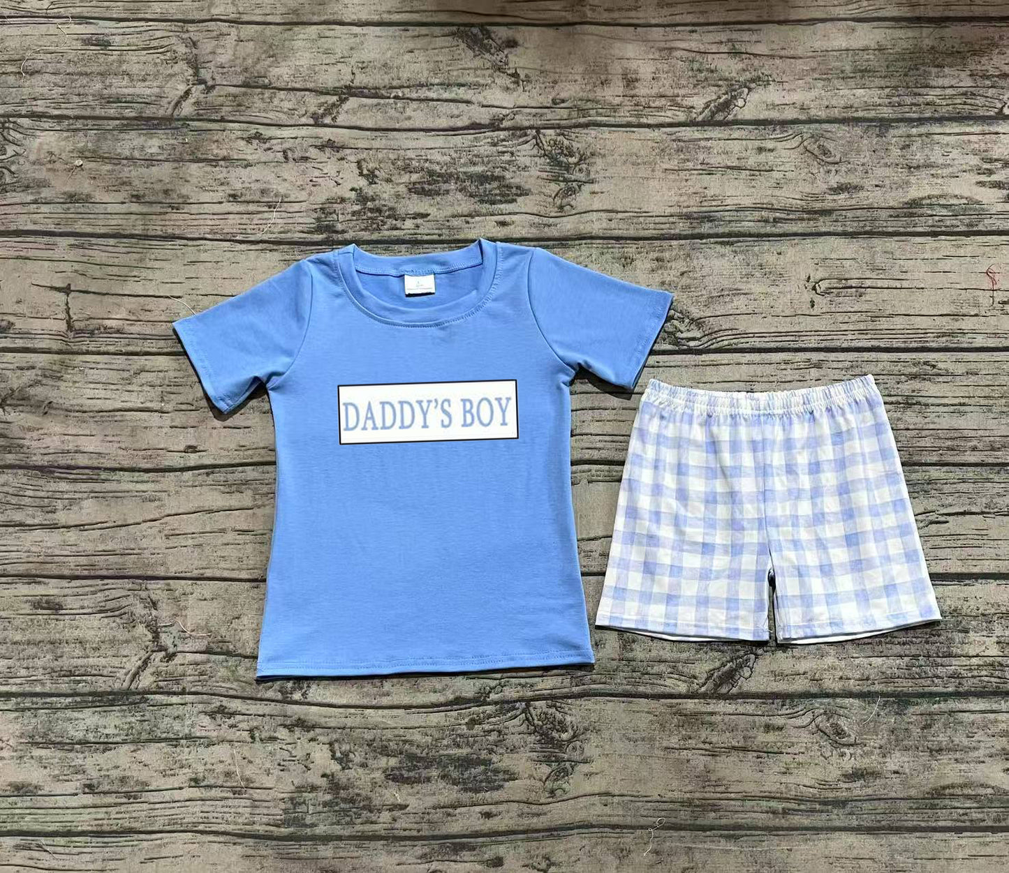 BSSO1433 Baby Boys Blue Short Sleeves DADDY'S BOY Top Plaid Short Set D 4.4