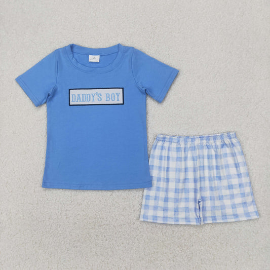 BSSO1433 Baby Boys Blue Short Sleeves DADDY'S BOY Top Plaid Short Set D 4.4
