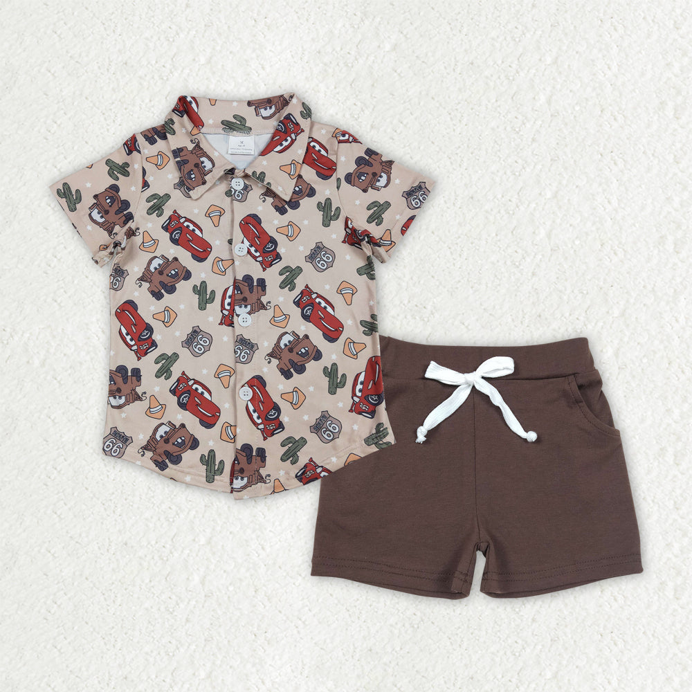 BSSO1436  Baby Boys Car Racing Cactus Western Pullover Tops Shorts Outfits  D 3.17