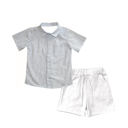 presale BSSO1456 Baby Boys Fishes Button Shirt Top Pockets Short Set  D 3.20