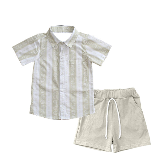 presale BSSO1457  Baby Boys Floral Button Shirt Top Pockets Short Set  D 3.20