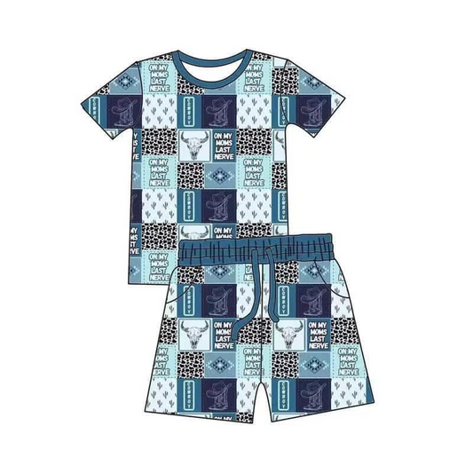 presale BSSO1458 Baby Boys Cactus Bull Skull Plaid Top Short Set D 3.19