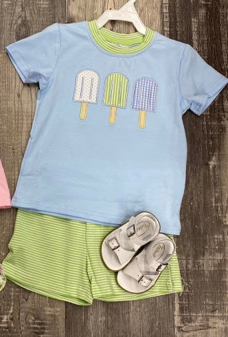 presale BSSO1464 Baby Boys Popsicle Top Green Stripe Short Set D 3.24
