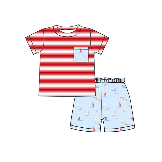 presale BSSO1465 Baby Boys Pocket Top Boats Short Set D 3.24