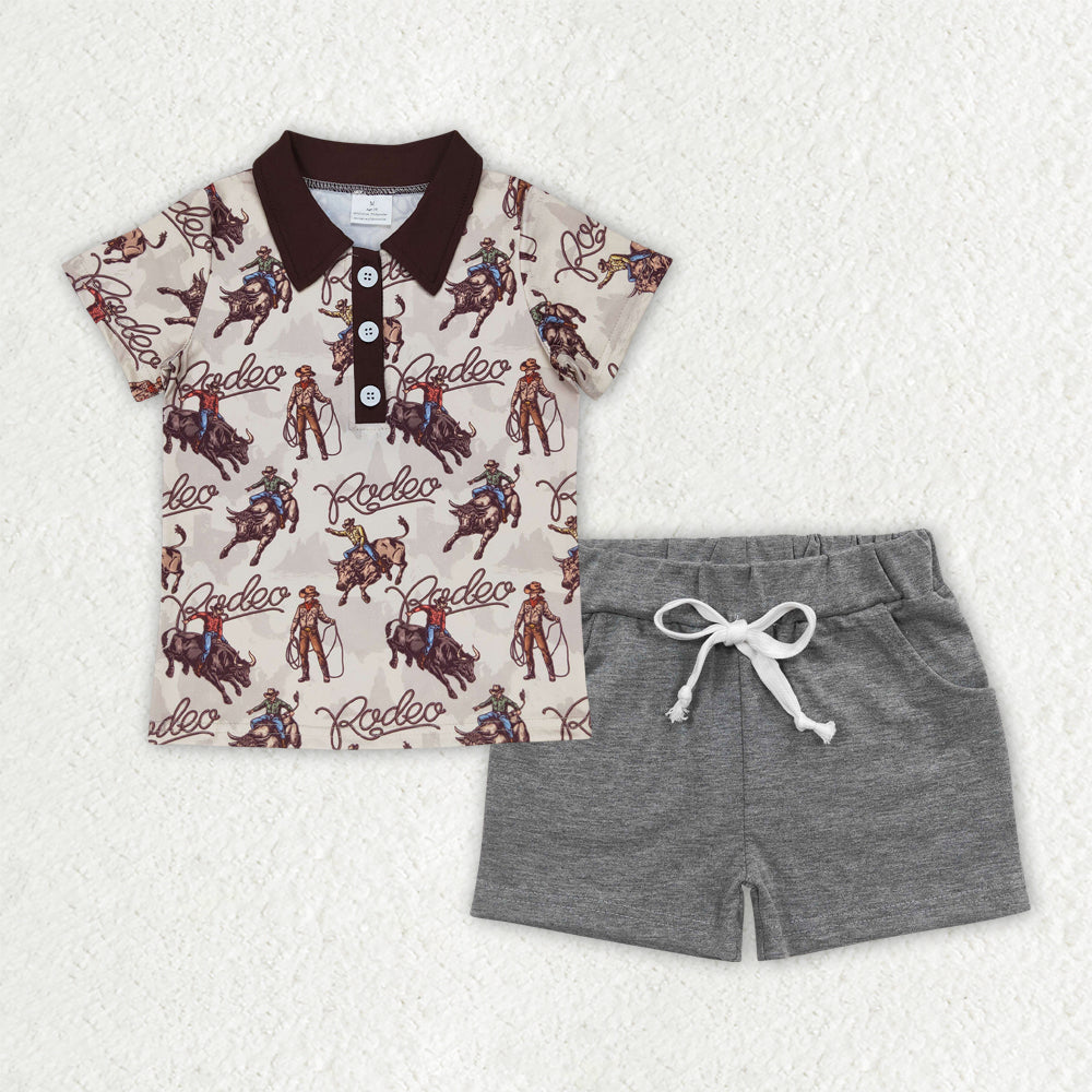 BSSO1466  Baby Boys Western Rodeo Pullovers Shirt Grey Shorts Outfits Sets  D 3.26