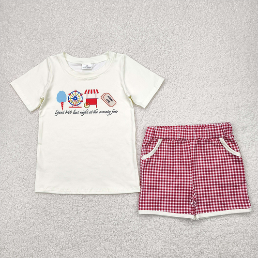 BSSO1468  Baby Boys Ice Cream Store Top Red Plaid Pockets Short Set  D 4.16