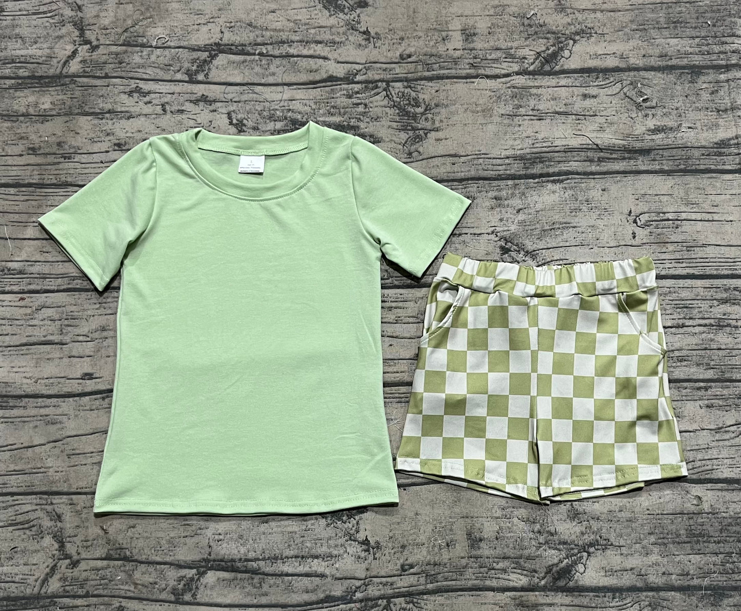 BSSO1470 Baby Boys Aqua Short Sleeves Top Plaid Short Set  D 4.14