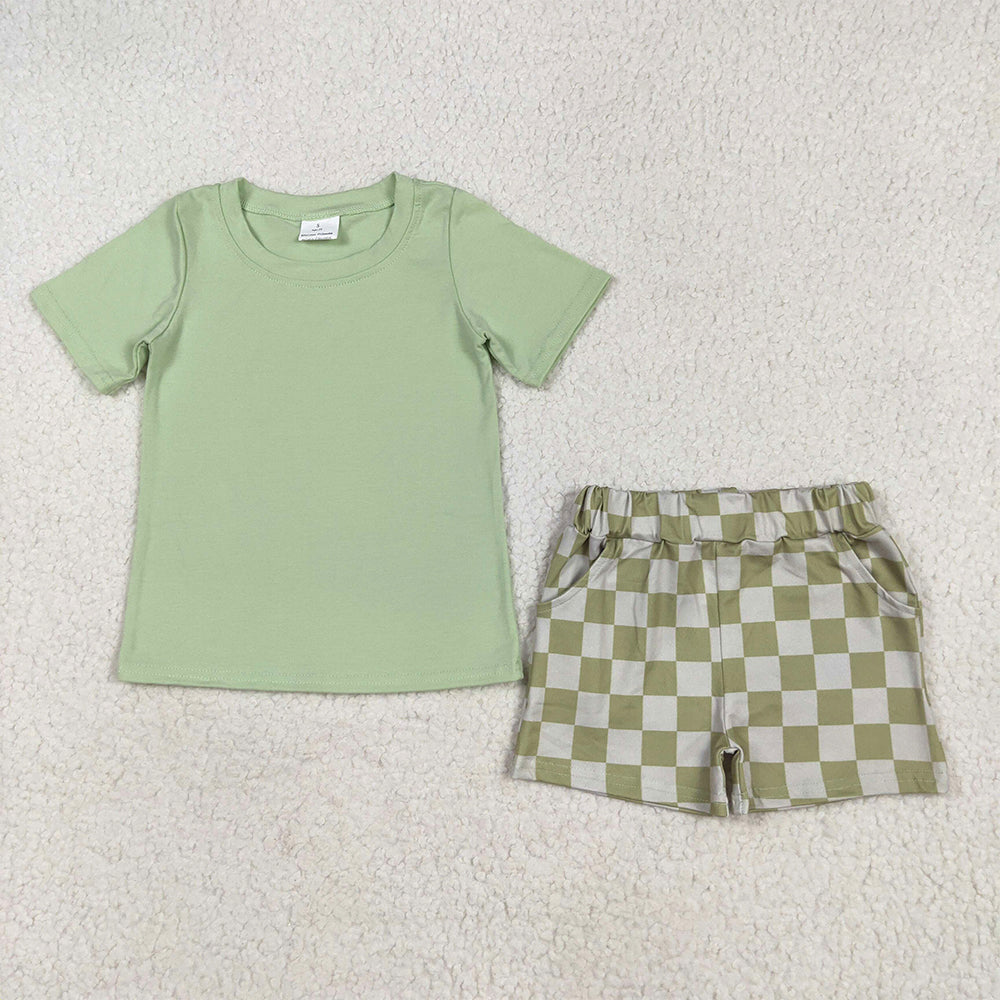 BSSO1470 Baby Boy Green Checkered Shorts Set