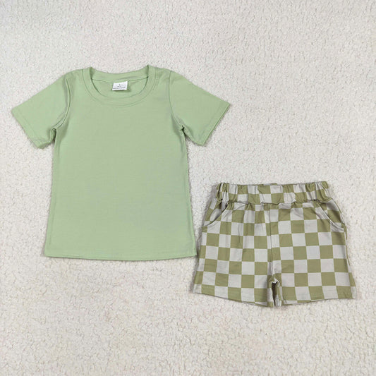 BSSO1470 Baby Boys Aqua Short Sleeves Top Plaid Short Set  D 4.14