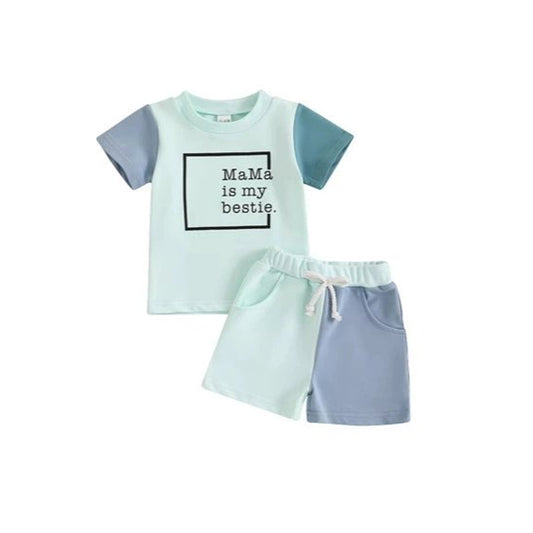 presale BSSO1478 MAMA IS MY BESTIE Top Pockets Shorts Boys Summer Clothes Set D 3.29