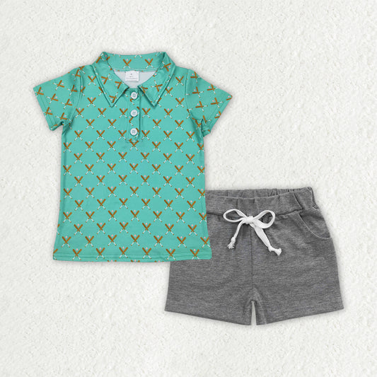 BSSO1484  Baby Boys Baseballs Button Pullover Top Pockets Short Sets  D 4.3