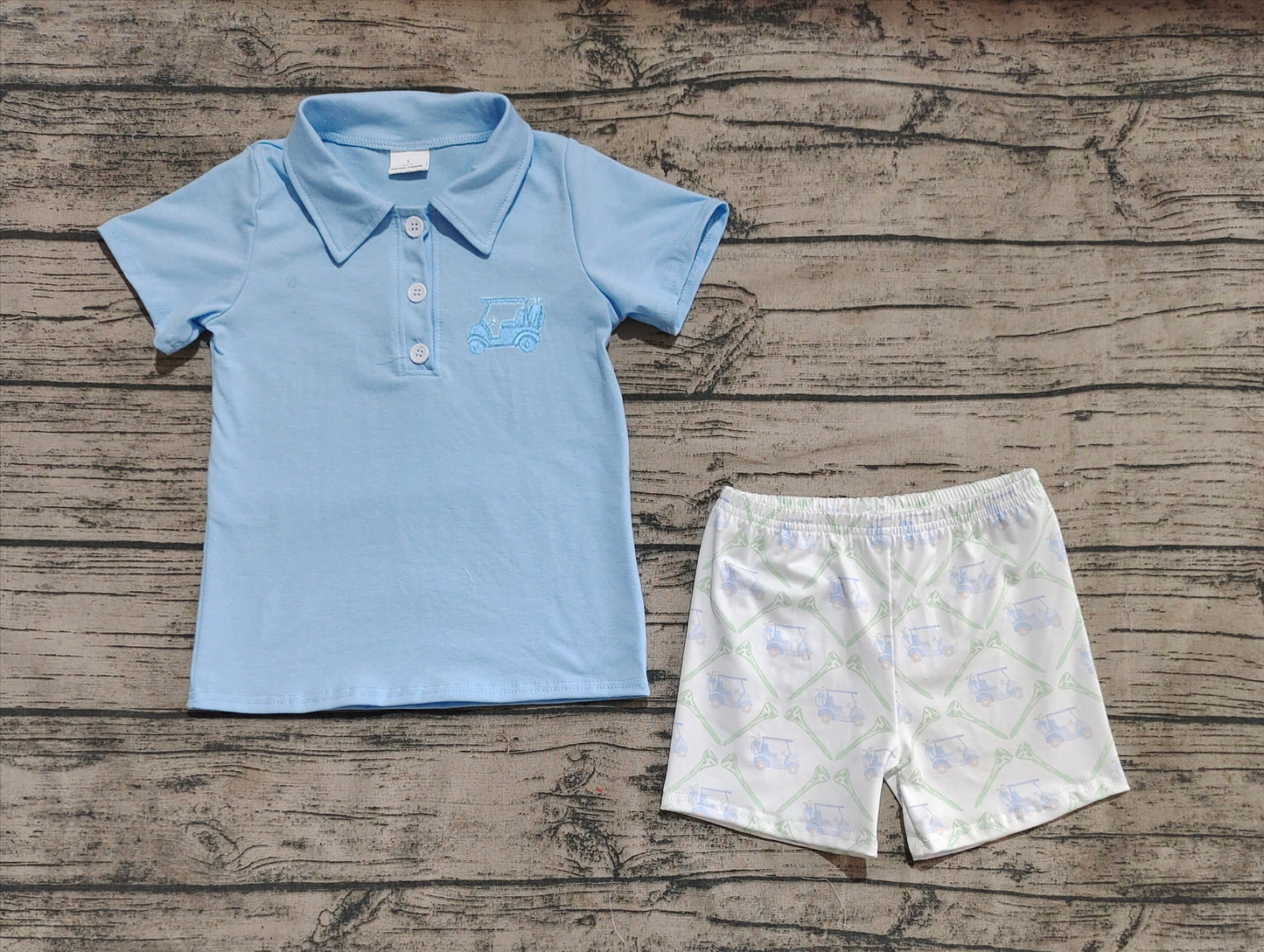 BSSO1494 Baby Boys Blue Short Sleeves Button Golf Top Pocket Short Set  D 4.16