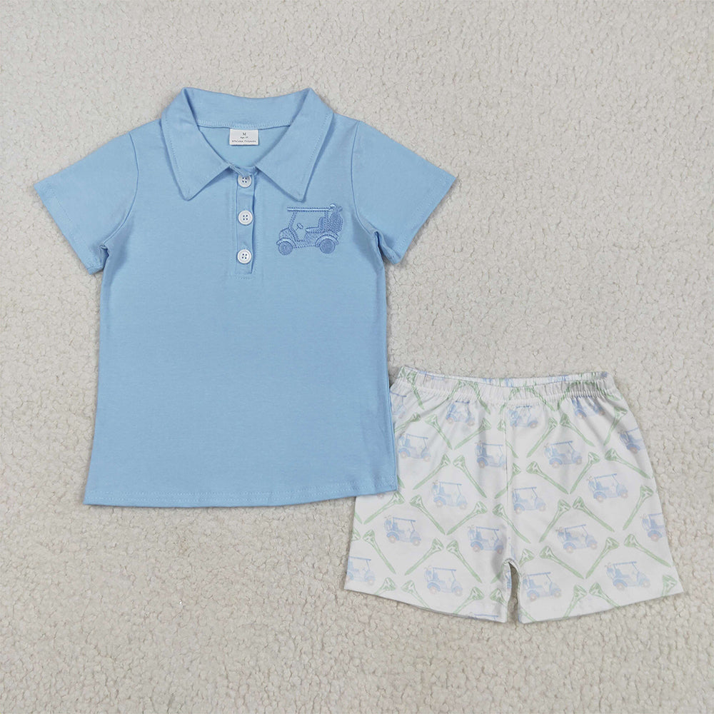 BSSO1494 Baby Boys Blue Short Sleeves Button Golf Top Pocket Short Set  D 4.16