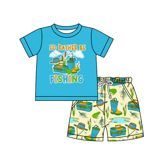 presale BSSO1496 Baby Boys Blue Short Sleeves Fishing Top Pockets Short Set D 4.7