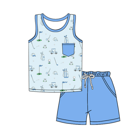 presale BSSO1500 Baby Boys Blue Sleeveless Golf Pocket Top Short Set  D 4.9