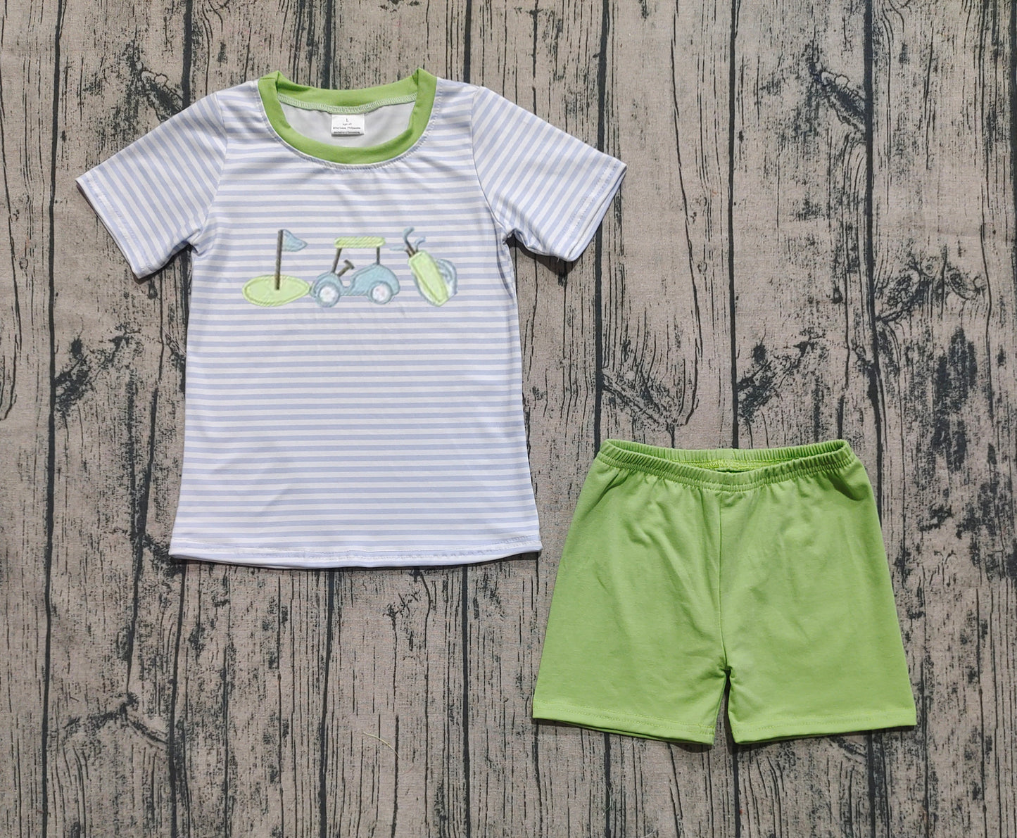 BSSO1504 Baby Boys Blue Stripe Short Sleeves Golf Top Green Short Set D 7.12