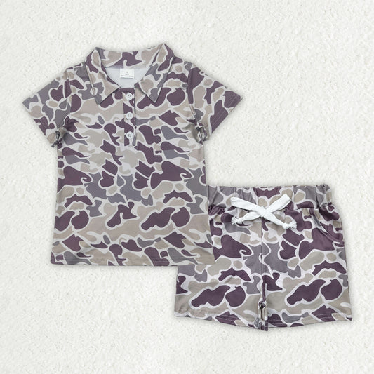 BSSO1521  Baby Boys Gray Camouflage Button Polo Shirts Top Pockets Shorts Sets D 816