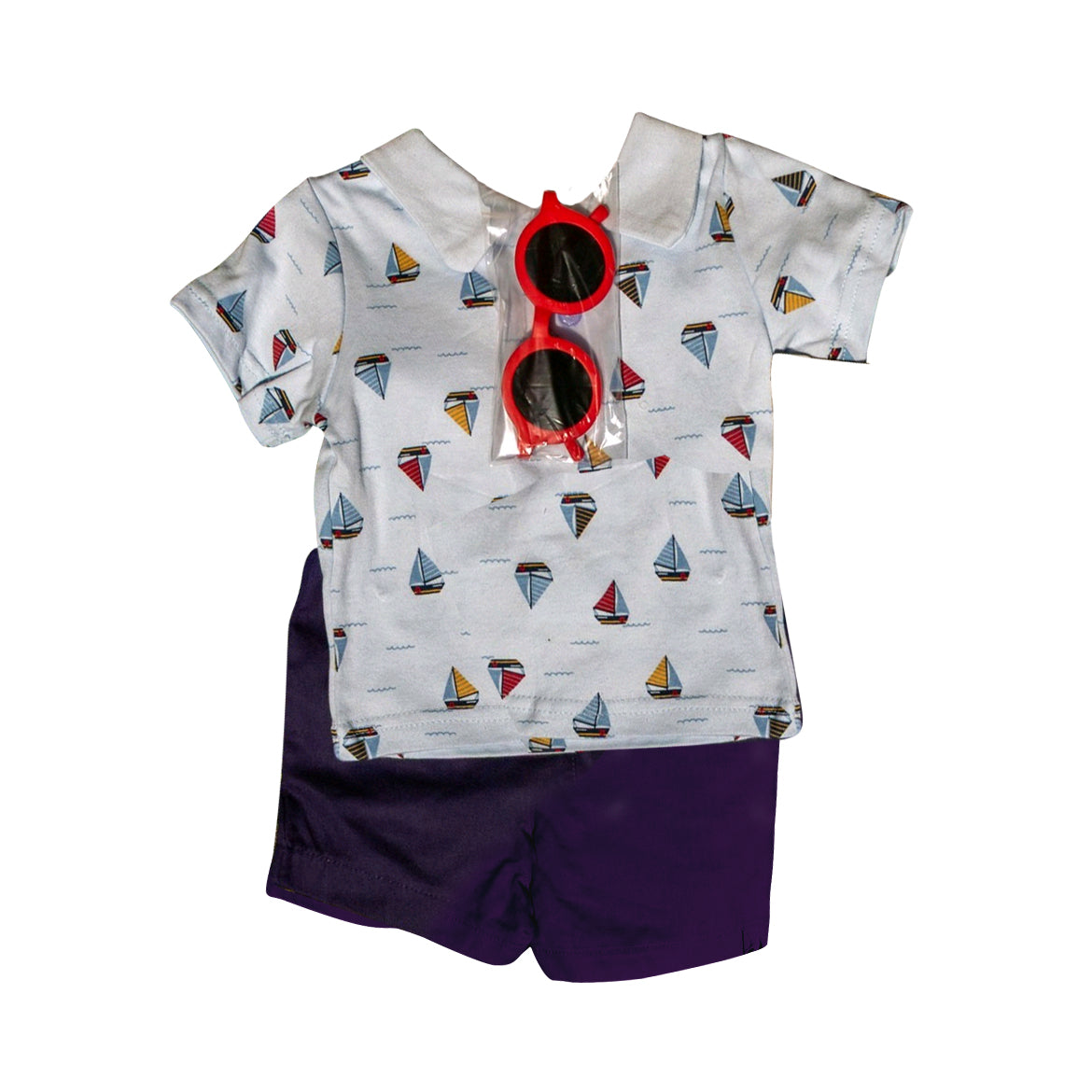 presale BSSO1532 Baby Boys Short Sleeves Boats Top Purple Short Set   D 5.6