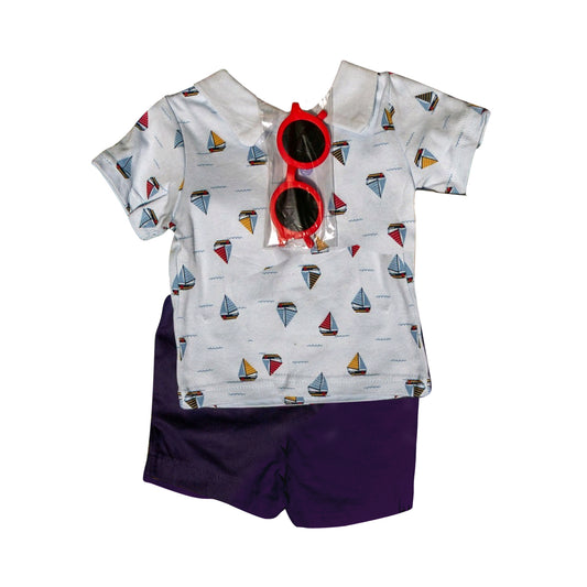 presale BSSO1532 Baby Boys Short Sleeves Boats Top Purple Short Set D 5.6