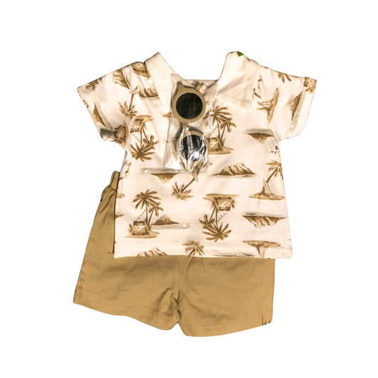 presale BSSO1533 Baby Boys Short Sleeves Beach Top Khaki Short Set D 5.6