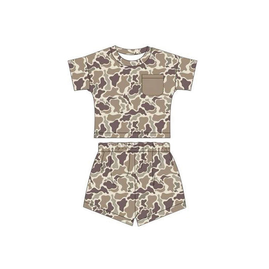 presale BSSO1537 Baby Boys Short Sleeves Khaki Camo Pocket Top Short Western Pajamas Set D 5.29