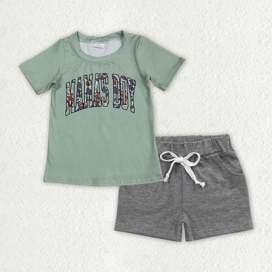 BSSO1542  Baby Boys Green Camo Mama's Boy Top Gray Pockets Shorts Clothes Sets D 6.3