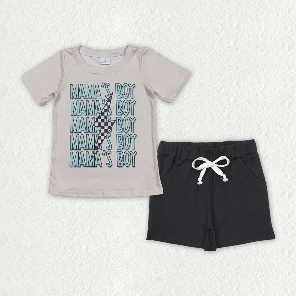 BSSO1543 Baby Boys Mama's Boy Lightning Top Black Pockets Shorts Clothes Sets  D 6.3