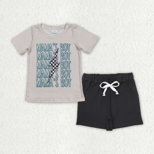 BSSO1543 Baby Boys Mama's Boy Lightning Top Black Pockets Shorts Clothes Sets  D 6.3
