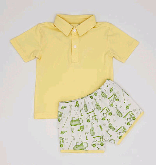 presale BSSO1546 Baby Boys Yellow Short Sleeves Button Shirts Top Golf Short Set D 6.10