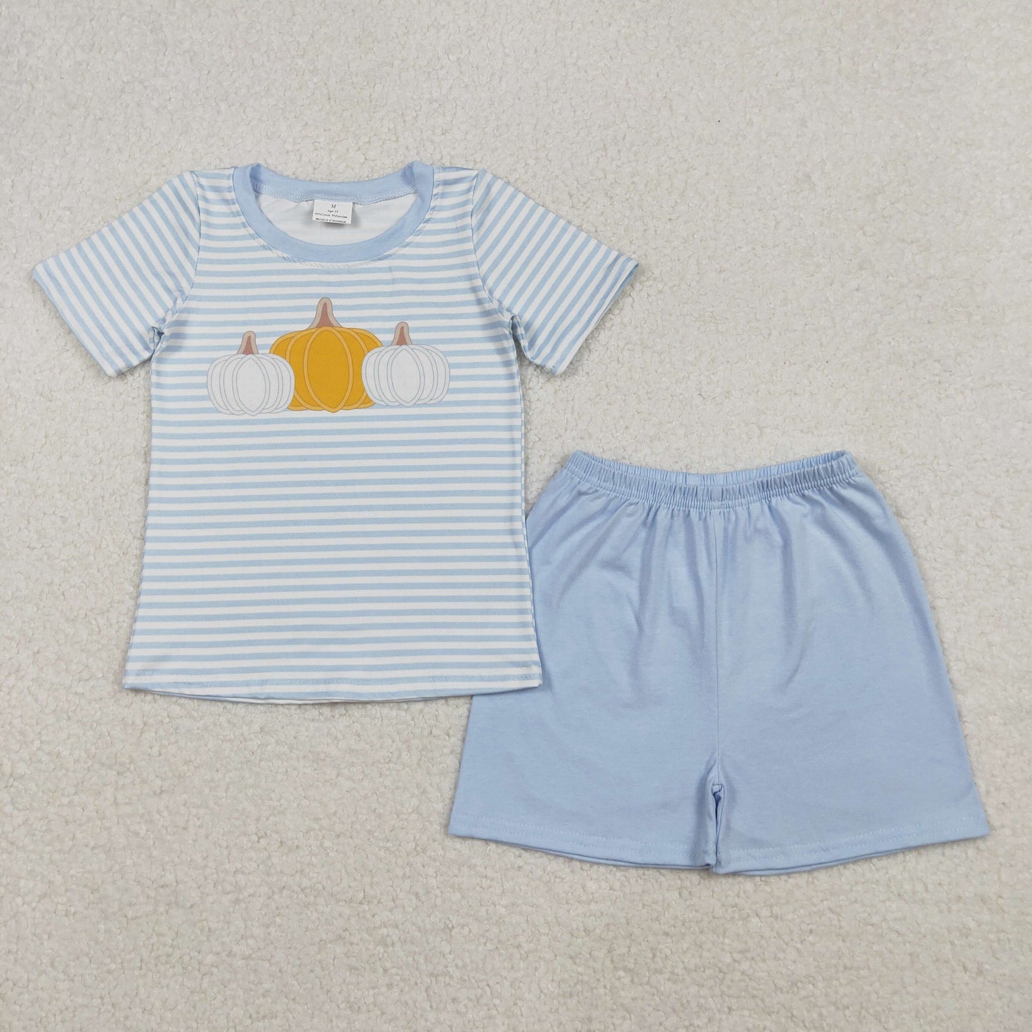 BSSO1548  Baby Boys Blue Stripes Pumpkins Top Shorts Fall Set D 1021