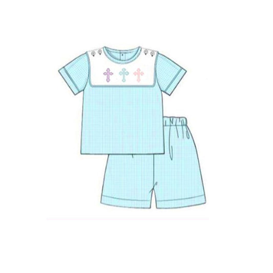 presale BSSO1550 Baby Boys Cross Short Sleeve Top Shorts Easter Clothes Sets   D 915