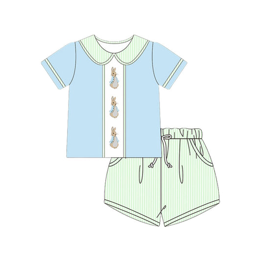 presale BSSO1564 Baby Boys Rabbits Top Green Stripe Pockets Shorts Easter Clothes Sets D 1001