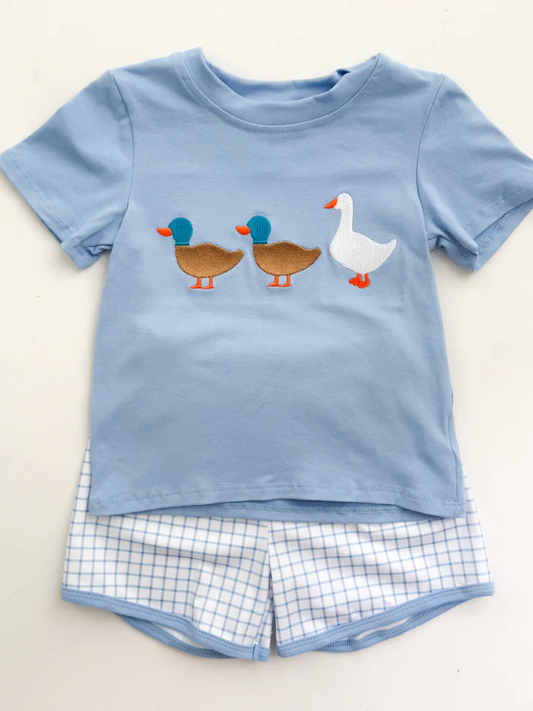 presale BSSO1567 Baby Boys Ducks Goose Top Checked Shorts Clothes Sets D 1007