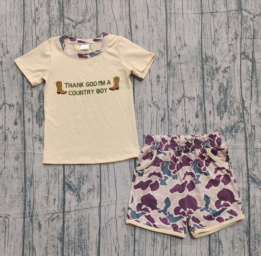presale BSSO1577  Embroidery Country Boy Boots Top Camo Pockets Shorts Western Clothes Sets   D 1204