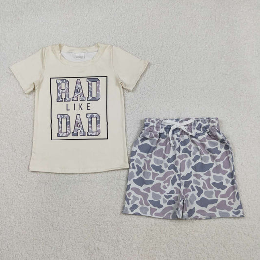 BSSO1584  Baby Boys Rad Like Dad Top Light Grey Pockets Shorts Hunting Clothes Sets D 1211