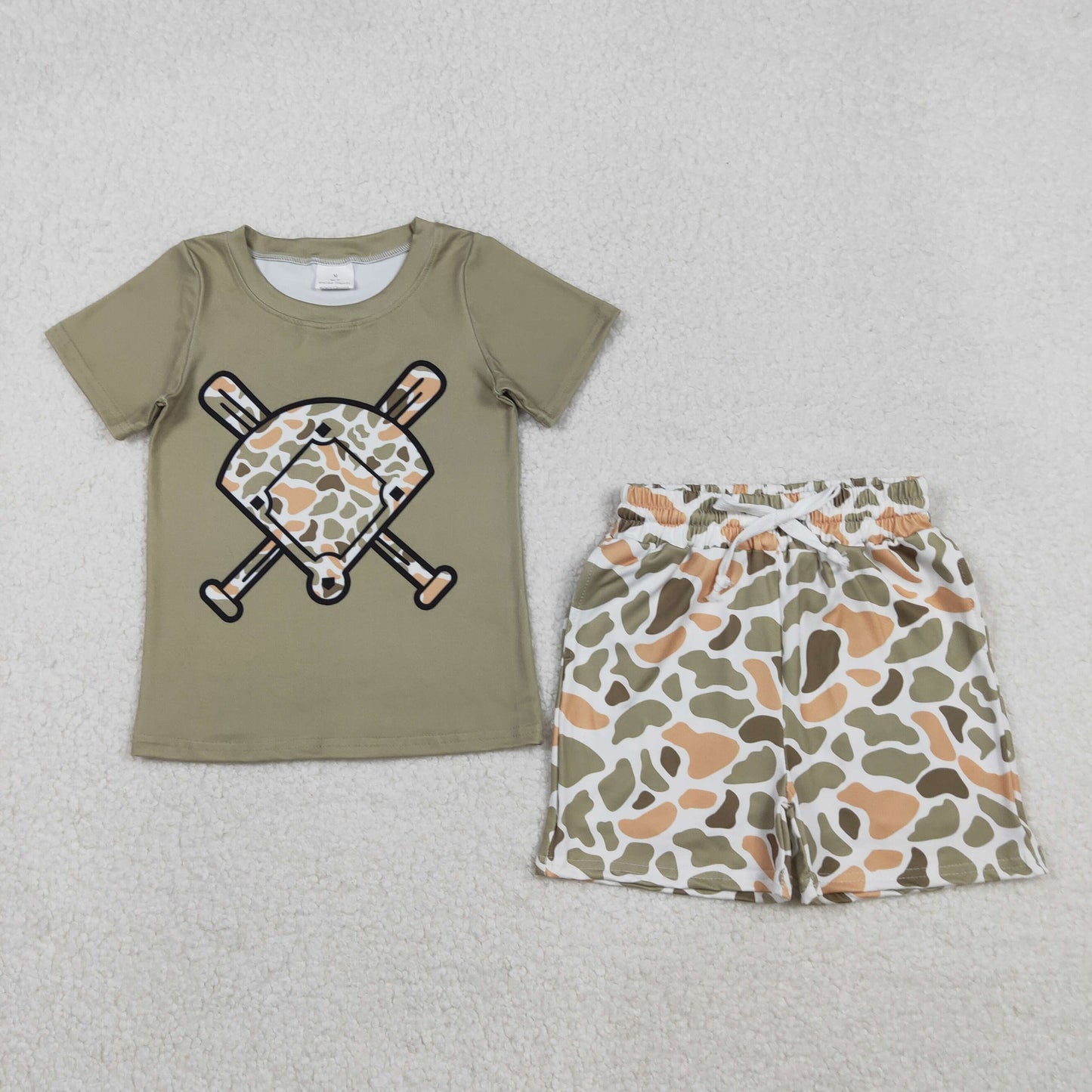 BSSO1591 Baby Girls Green Orange Camo Baseball Top Shorts Team Clothes Sets  D 1103
