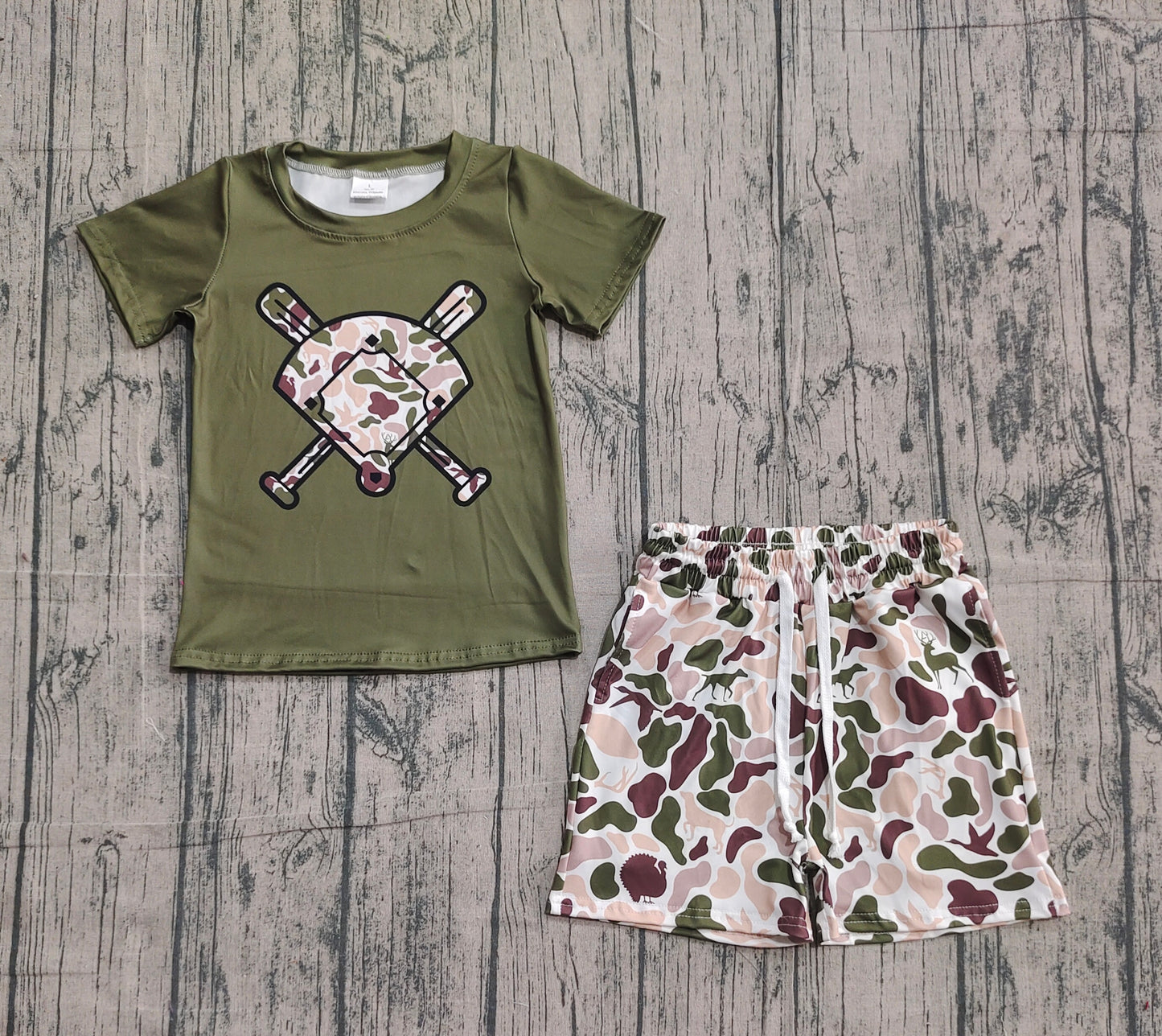 presale BSSO1592 Baby Girls Deer Ducks Camo Baseball Top Shorts Team Clothes Sets  D 1103