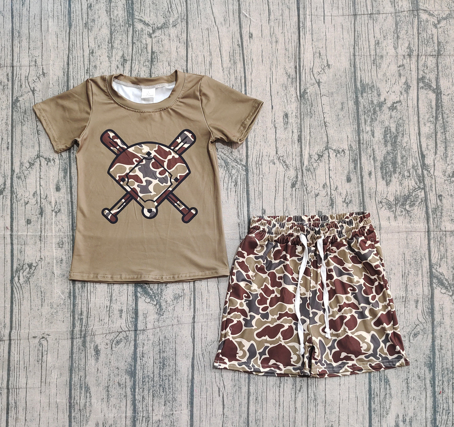 presale BSSO1593 Baby Girls Dark Brown Camo Baseball Top Shorts Team Clothes Sets  D 1103